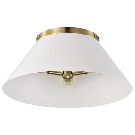 Nuvo Dover 3-Light Large Flush Mount - White with Vintage Brass 60/7421
